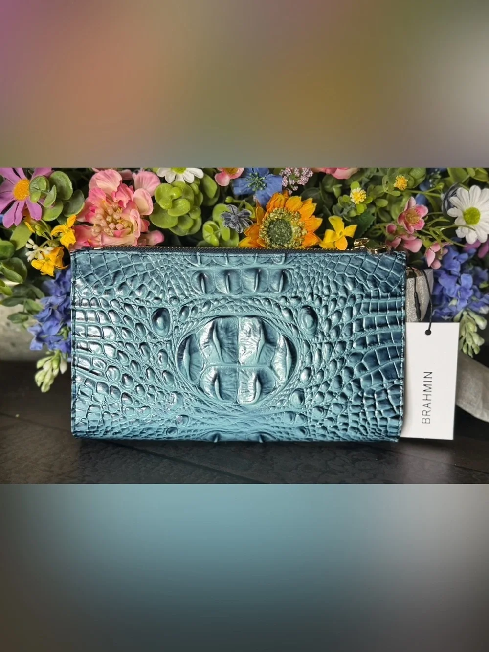 HTF Brahmin Adia Retro BLUE 2x EYES Wristlet Clutch Wallet NWT SIMILAR TO DAISY